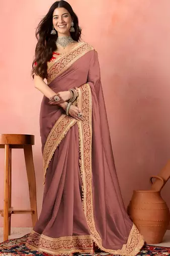 Rose ethnic motifs zari art silk heavy work saree