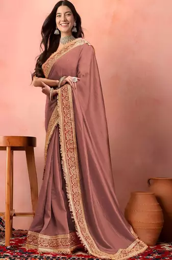 Rose ethnic motifs zari art silk heavy work saree