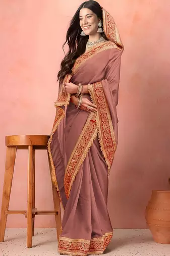 Rose ethnic motifs zari art silk heavy work saree