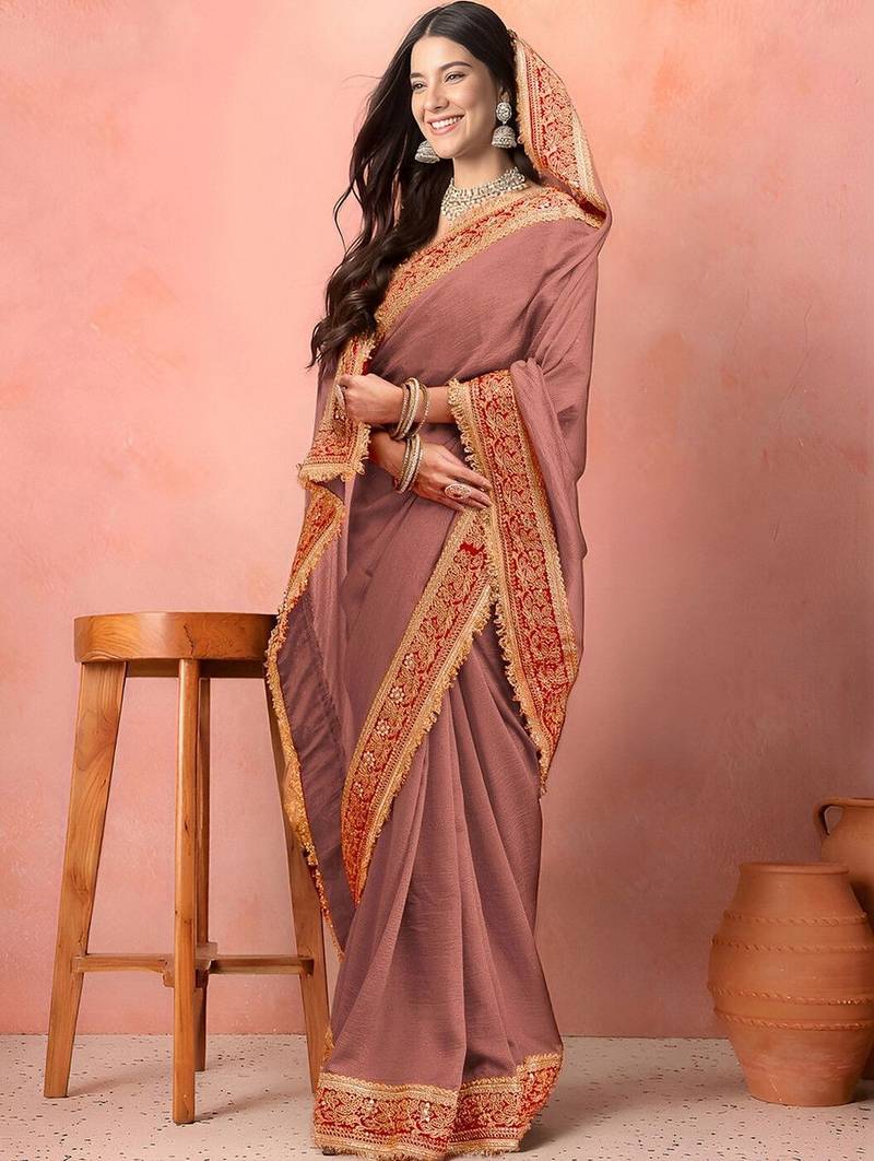 Rose ethnic motifs zari art silk heavy work saree
