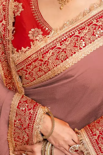 Rose ethnic motifs zari art silk heavy work saree