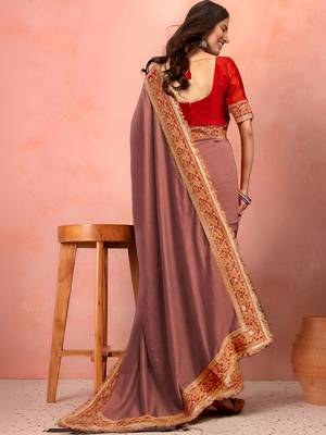 Rose ethnic motifs zari art silk heavy work saree 5