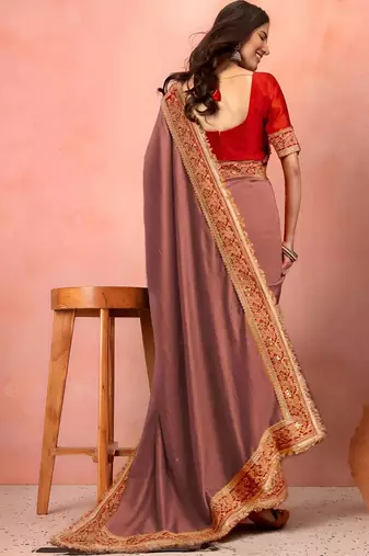 Rose ethnic motifs zari art silk heavy work saree
