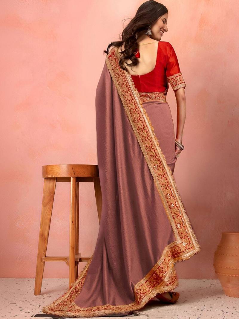 Rose ethnic motifs zari art silk heavy work saree