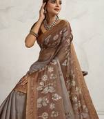 Brown floral sequinned tissue saree