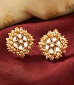 White lariya & kundan studded round stud earrings jewelry for women