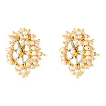 White lariya & kundan studded round stud earrings jewelry for women 2