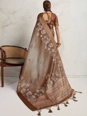 Brown floral sequinned tissue saree 4