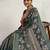Teal floral printed sequinned tissue kanjeevaram saree