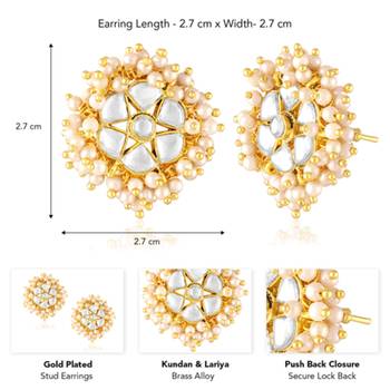 White lariya & kundan studded round stud earrings jewelry for women 5