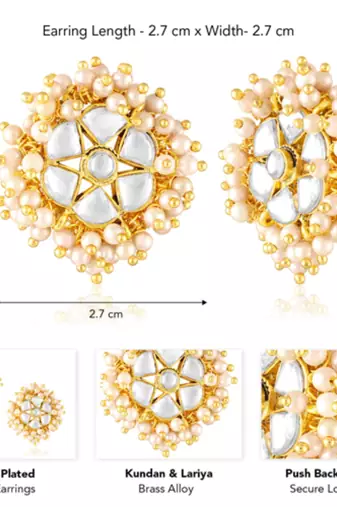 White lariya & kundan studded round stud earrings jewelry for women