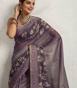 Purple floral printed zari border saree