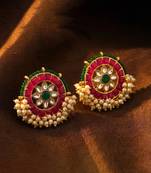 Rani pink green kundan & lariya studded round stud earrings jewelry