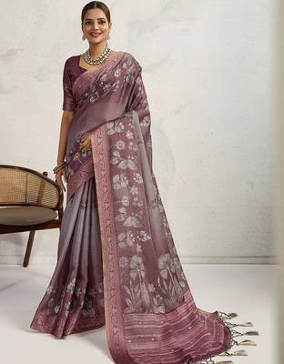 Purple women floral printed aari work tissue saree 2