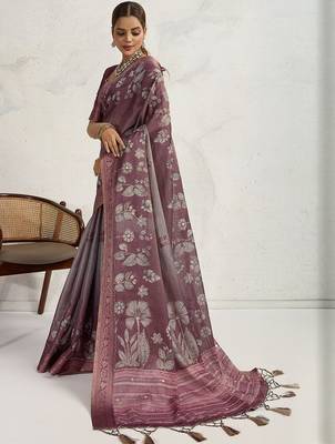 Purple women floral printed aari work tissue saree 3