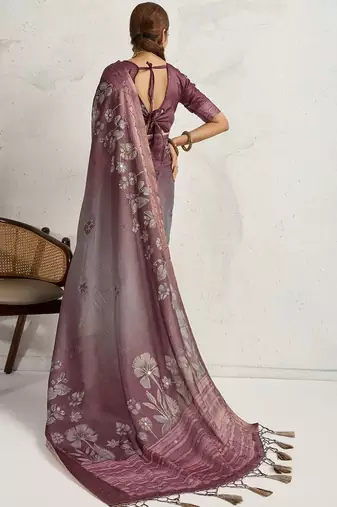 Purple women floral printed aari work tissue saree