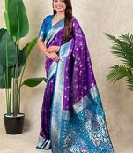 Purple woven design zari silk blend heavy work kanjeevaram saree