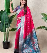 Pink woven design zari silk blend handloom kanjeevaram saree