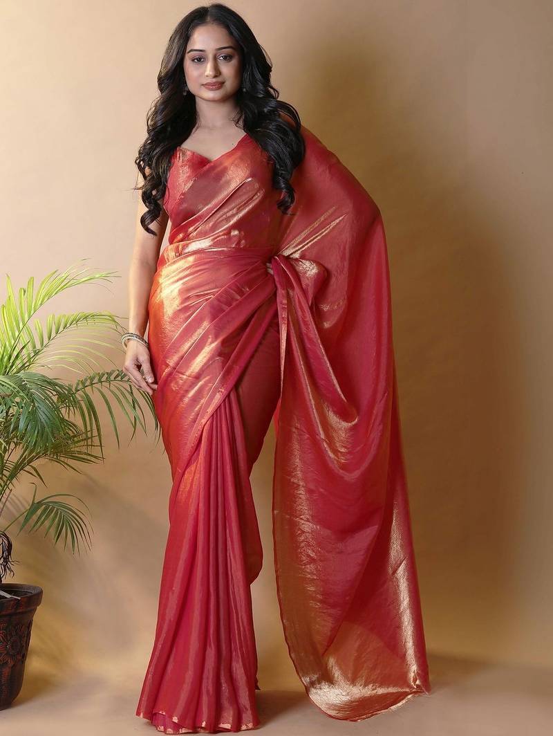 Red satin saree