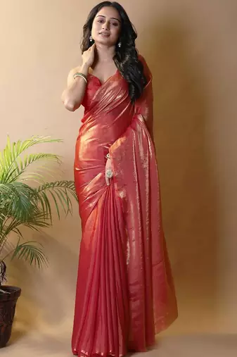 Red satin saree
