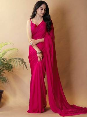 Magenta satin saree 1