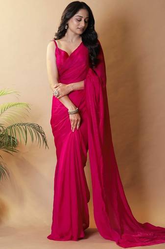 Magenta satin saree