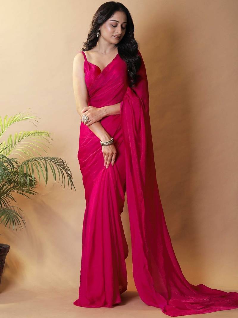 Magenta satin saree