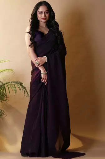 Purple irsia solid shimmer georgette silk party wear sarees