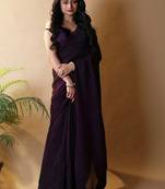Purple irsia solid shimmer georgette silk party wear sarees
