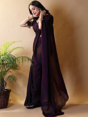 Purple irsia solid shimmer georgette silk party wear sarees 2