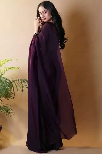 Purple irsia solid shimmer georgette silk party wear sarees