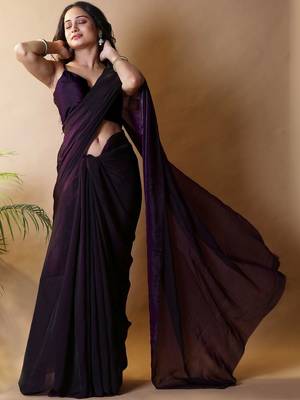 Purple irsia solid shimmer georgette silk party wear sarees 4