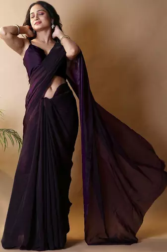 Purple irsia solid shimmer georgette silk party wear sarees