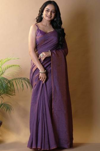 Purple irsia solid shimmer georgette silk party wear sarees