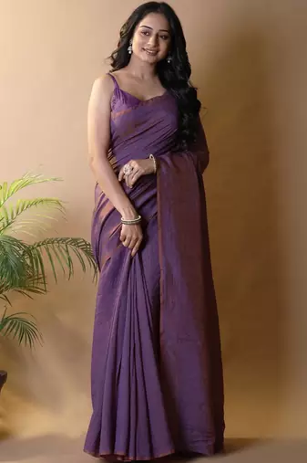 Purple irsia solid shimmer georgette silk party wear sarees