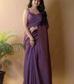 Purple irsia solid shimmer georgette silk party wear sarees