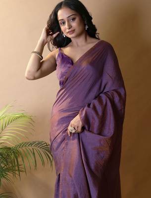 Purple irsia solid shimmer georgette silk party wear sarees 4