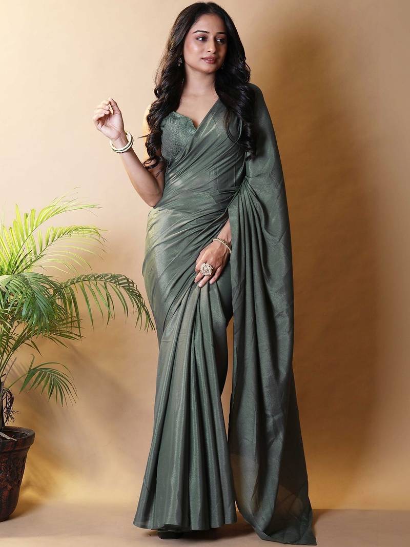 Olive silk blend saree