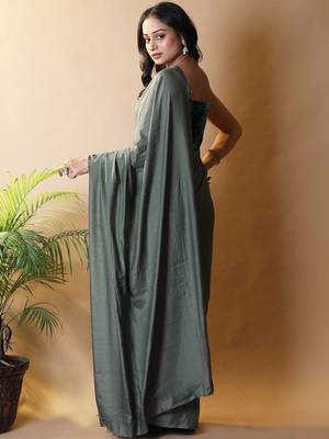 Olive silk blend saree 3