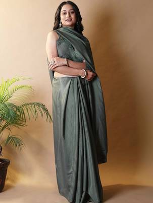 Olive silk blend saree 4