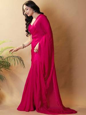 Magenta satin saree 4