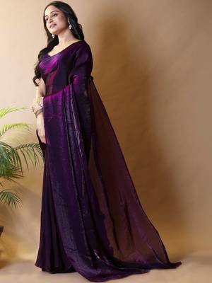 Purple satin saree 1
