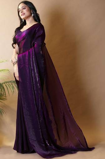 Purple satin saree