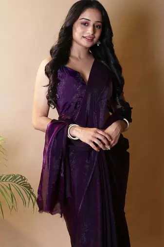 Purple satin saree