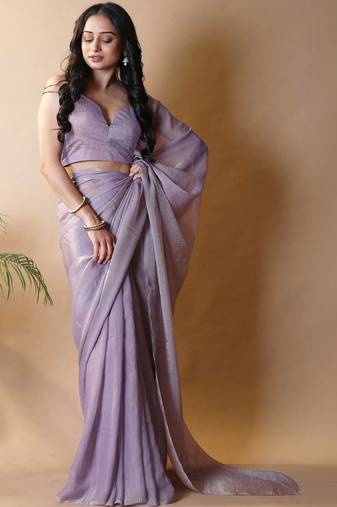 Lavender poly georgette saree