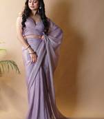 Lavender poly georgette saree