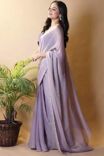 Lavender poly georgette saree