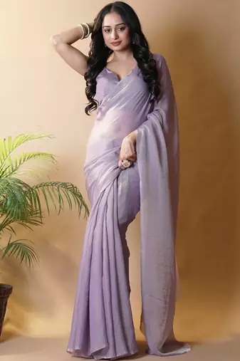 Lavender poly georgette saree