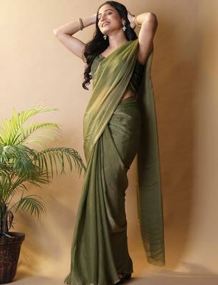 Olive poly georgette saree 1