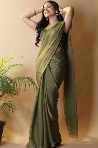 Olive poly georgette saree